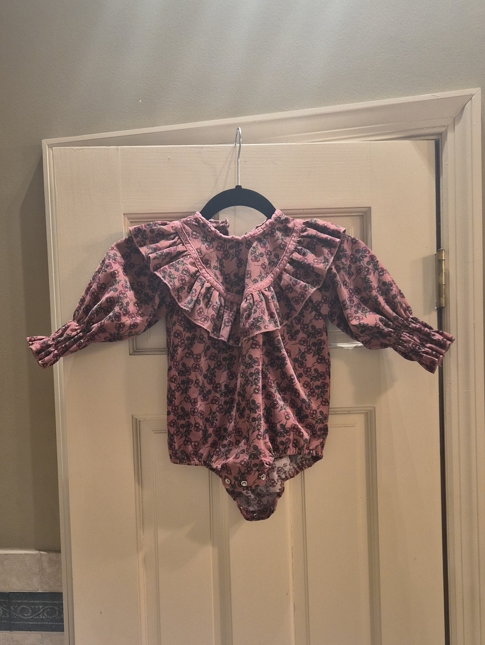 Kids Pink Floral Ruffle One-Piece Romper